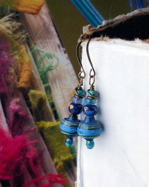 JoHa Designs - Handcrafted Mountain Sunset Paper Bead Dangle Earrings