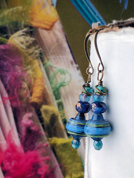 JoHa Designs - Handcrafted Mountain Sunset Paper Bead Dangle Earrings