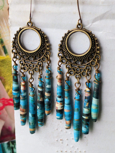 JoHa Dsigns - Handcrafted Renoir Paper Bead Chandelier Earrings