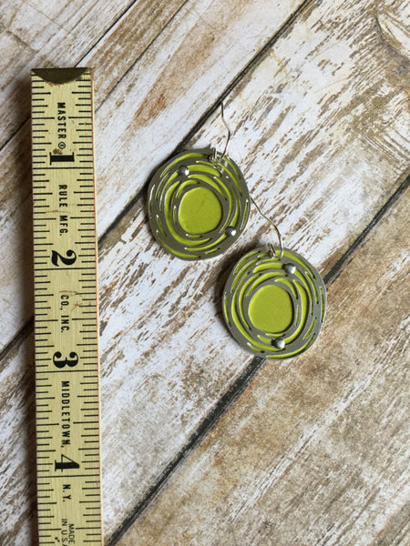 Sal'vij-Handcrafted Repurposed Chartreuse Drop Earrings