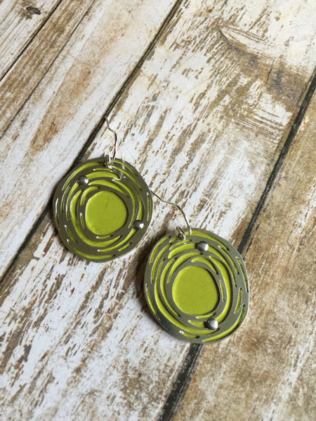 Sal'vij-Handcrafted Repurposed Chartreuse Drop Earrings