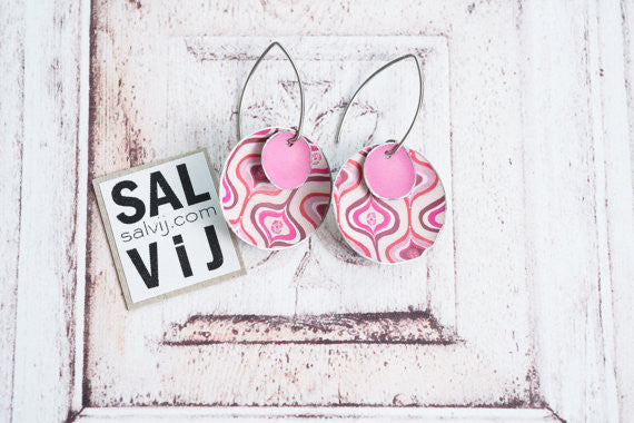 Sal'vij-Handcrafted Repurposed Pink Mod Earrings